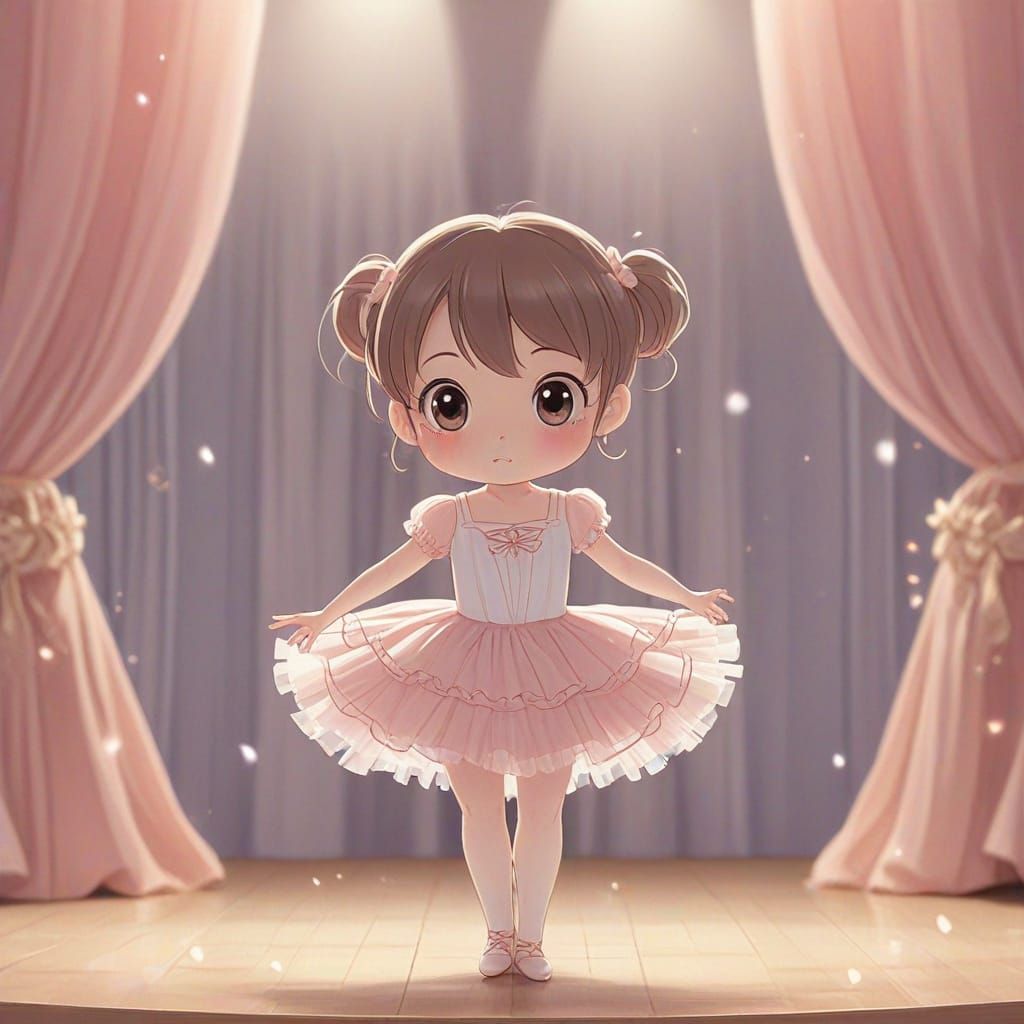 Chibi Ballerina Performs on Stage in Anime Style