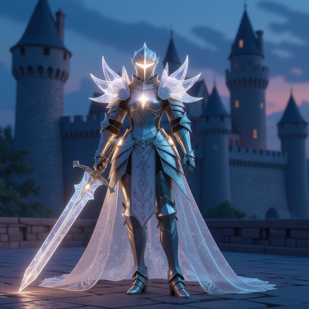 Knight in Crystalline Armor at Twilight Castle
