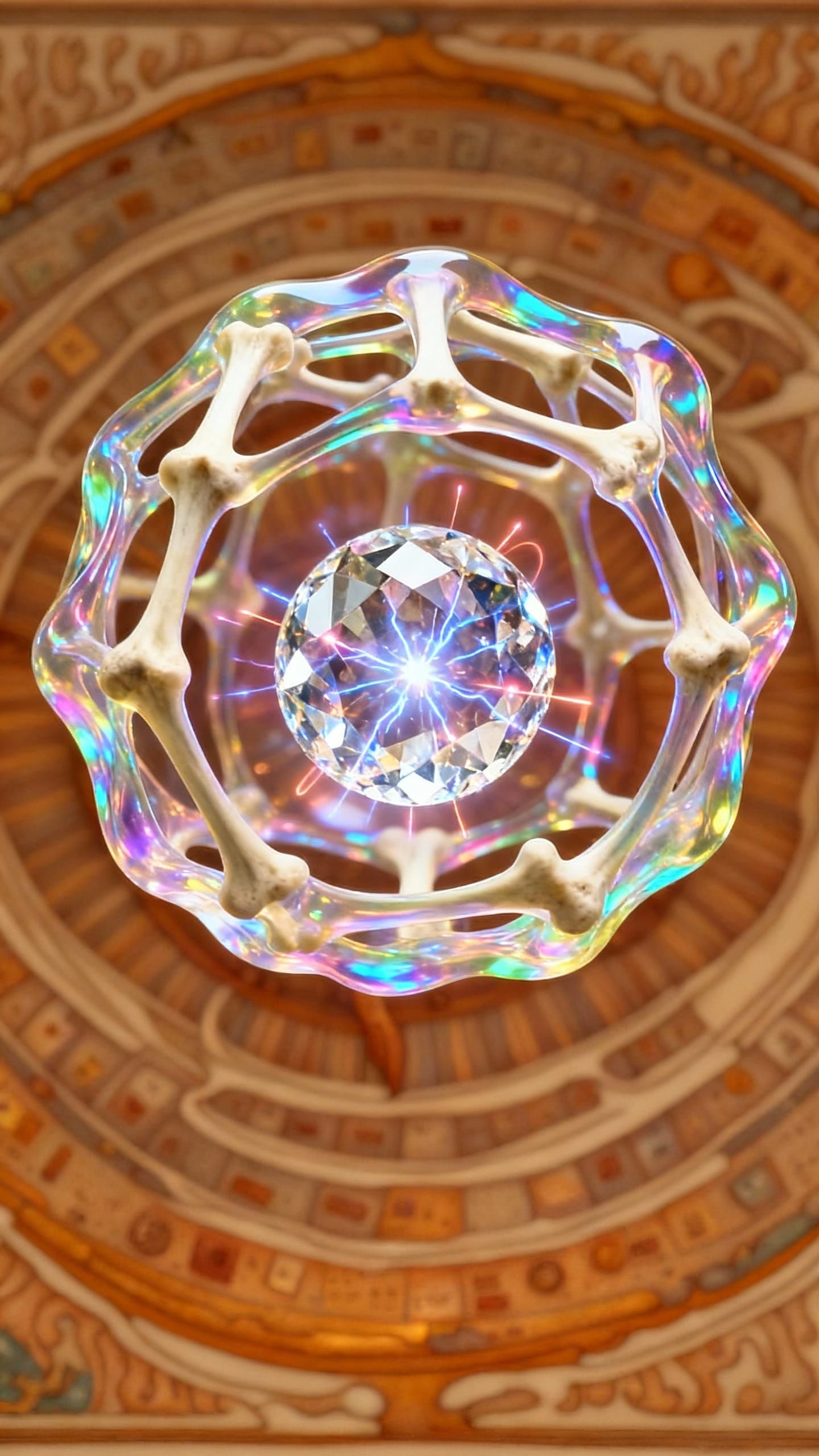 Iridescent Bone Cage With Crystal Orb of Noble Gases