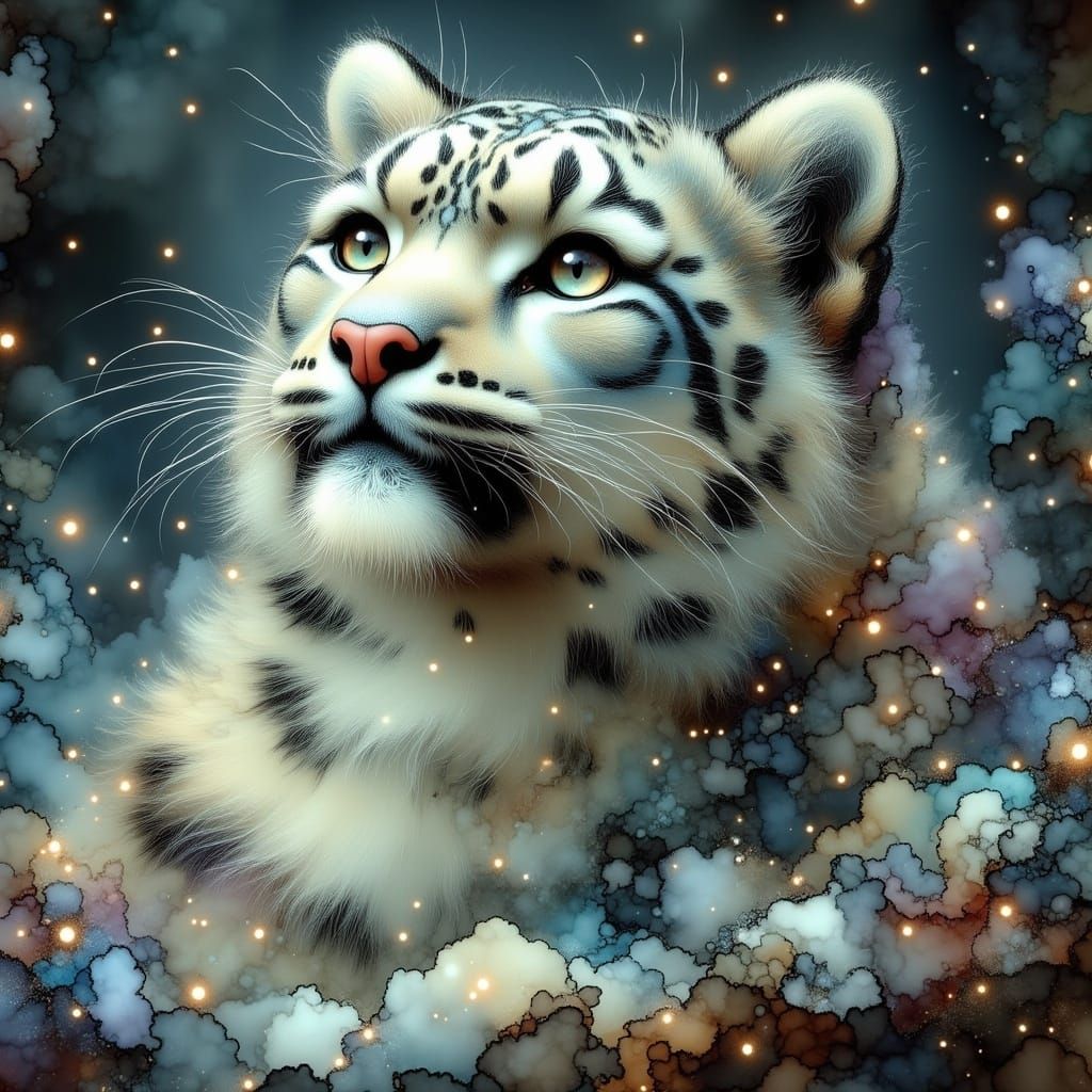 Snow Leopard Portrait in Realistic Style