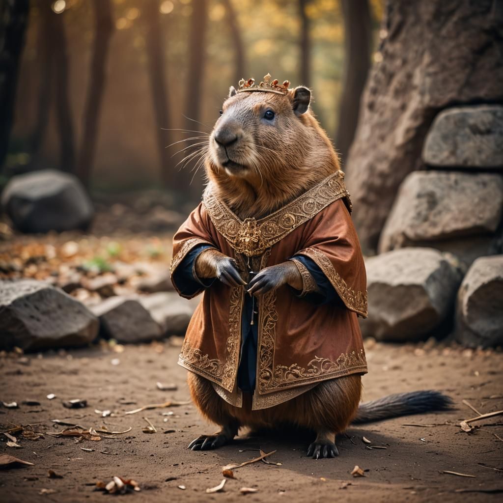 Royal Capybara in Medieval Clothing, Cinematic Portrait