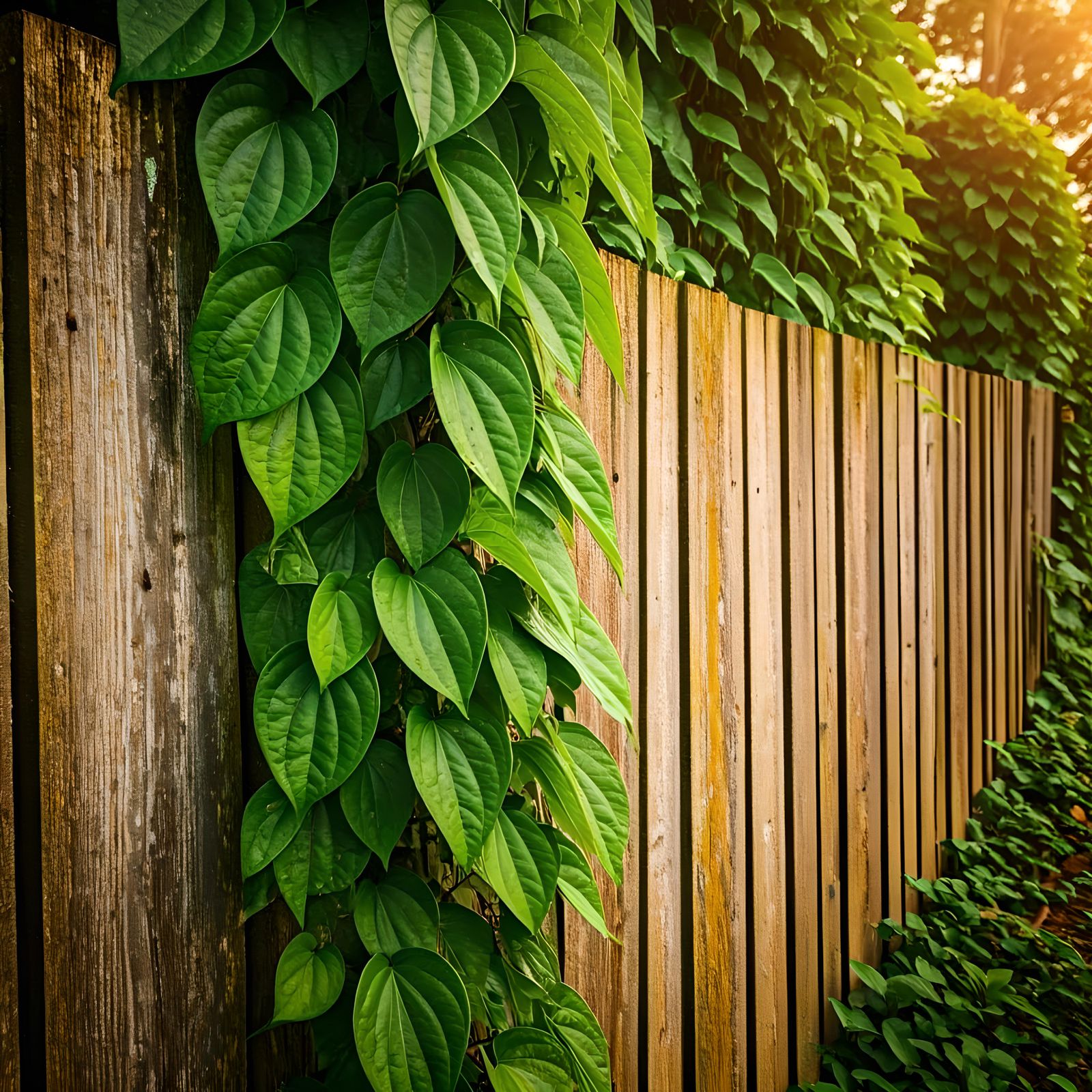 Betel Plant Climbs Rustic Wooden Fence