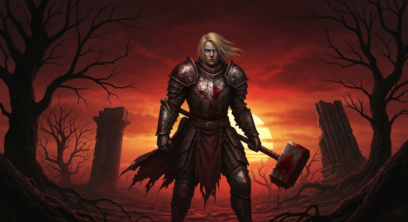 Fierce Knight in Wasteland, Gothic Fantasy Style