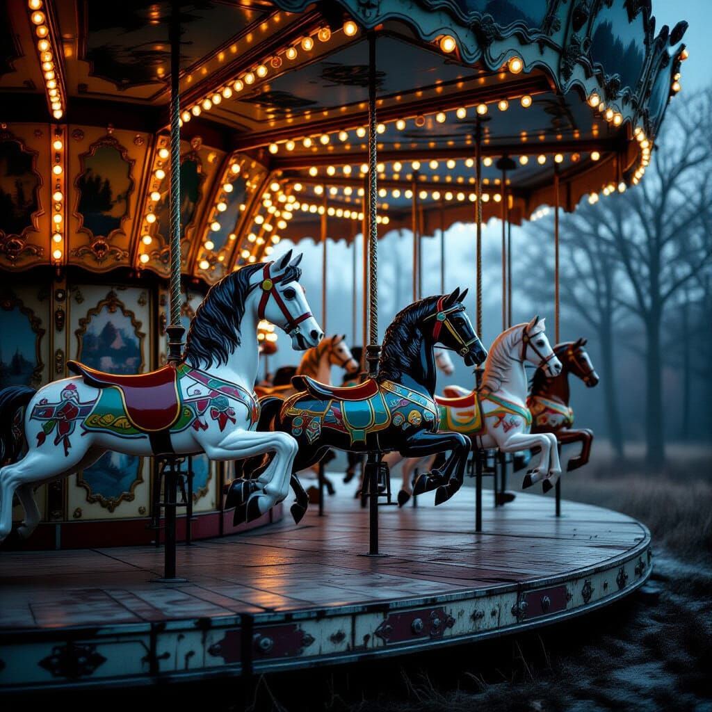 Surreal Carousel in Abandoned Carnival, Cinematic 8K