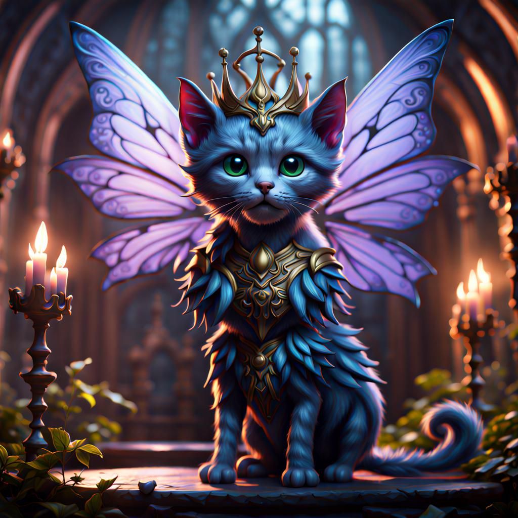 Gothic Fairy Kitten Queen in Detailed Matte Painting