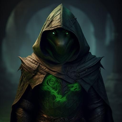 Dragonborn with Hooded Cape, Detailed Matte Painting