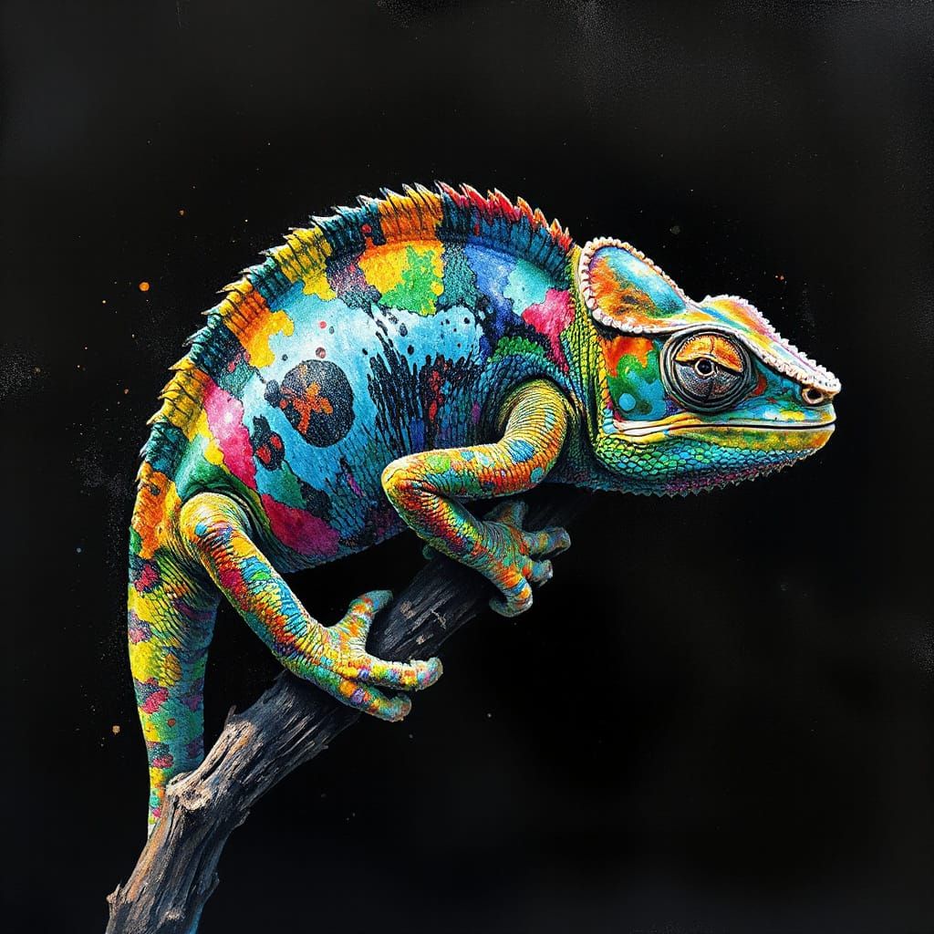 Vibrant Chameleon in Mosaic Camouflage