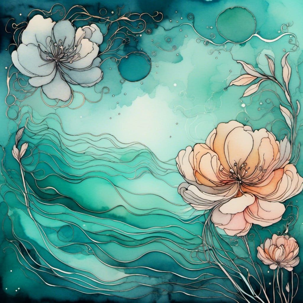 Mystical Water Bender with Flowers in Watercolor