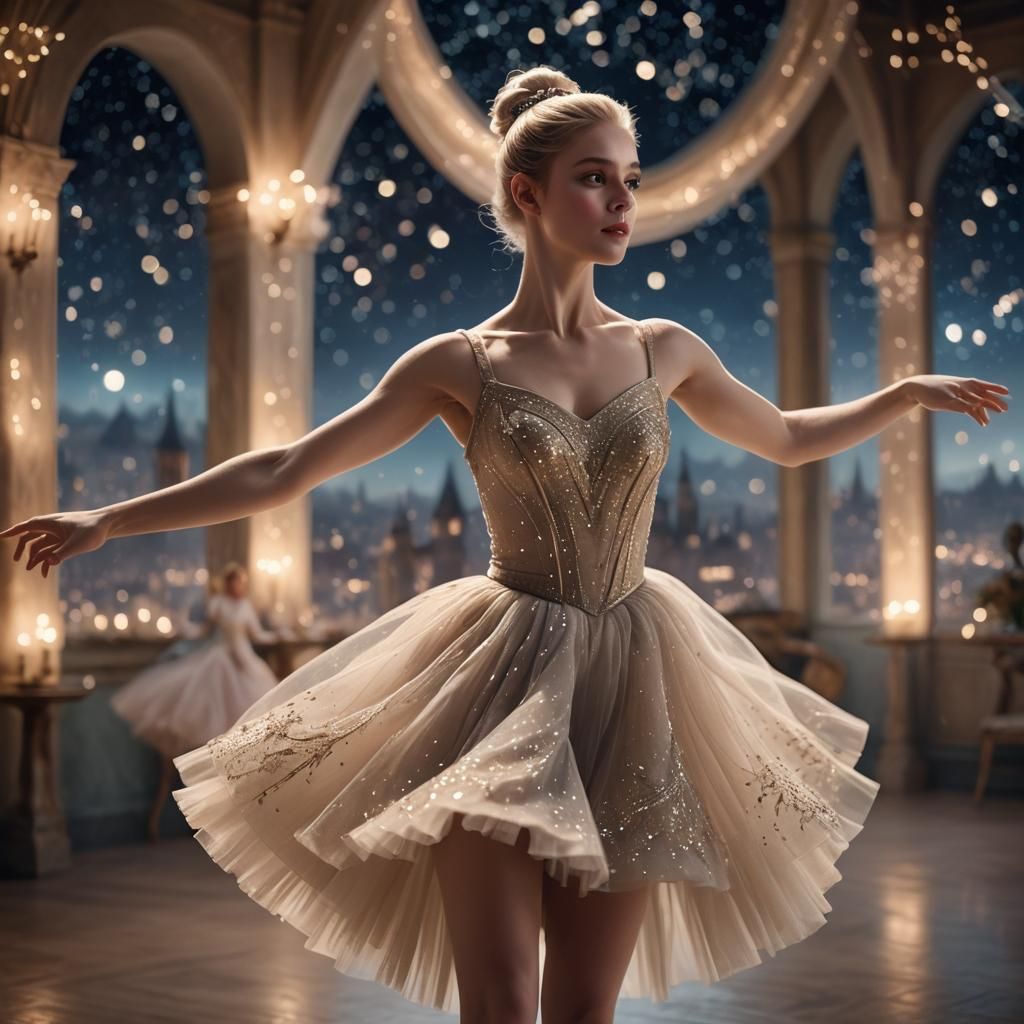 Ballet Dancer in Moonlit Studio, Fantasy Matte Painting