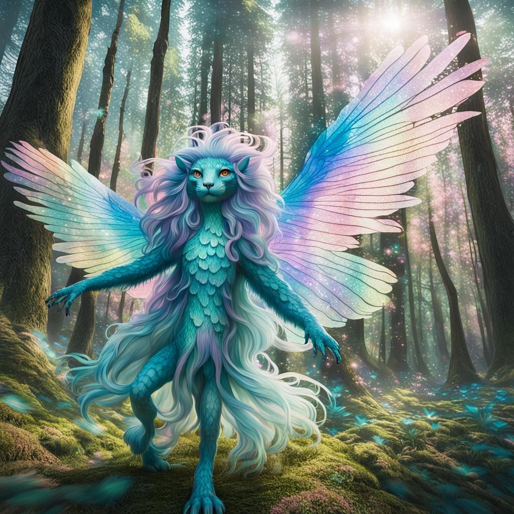 Whimsical Creature in a Blooming Forest: Fantasy Art