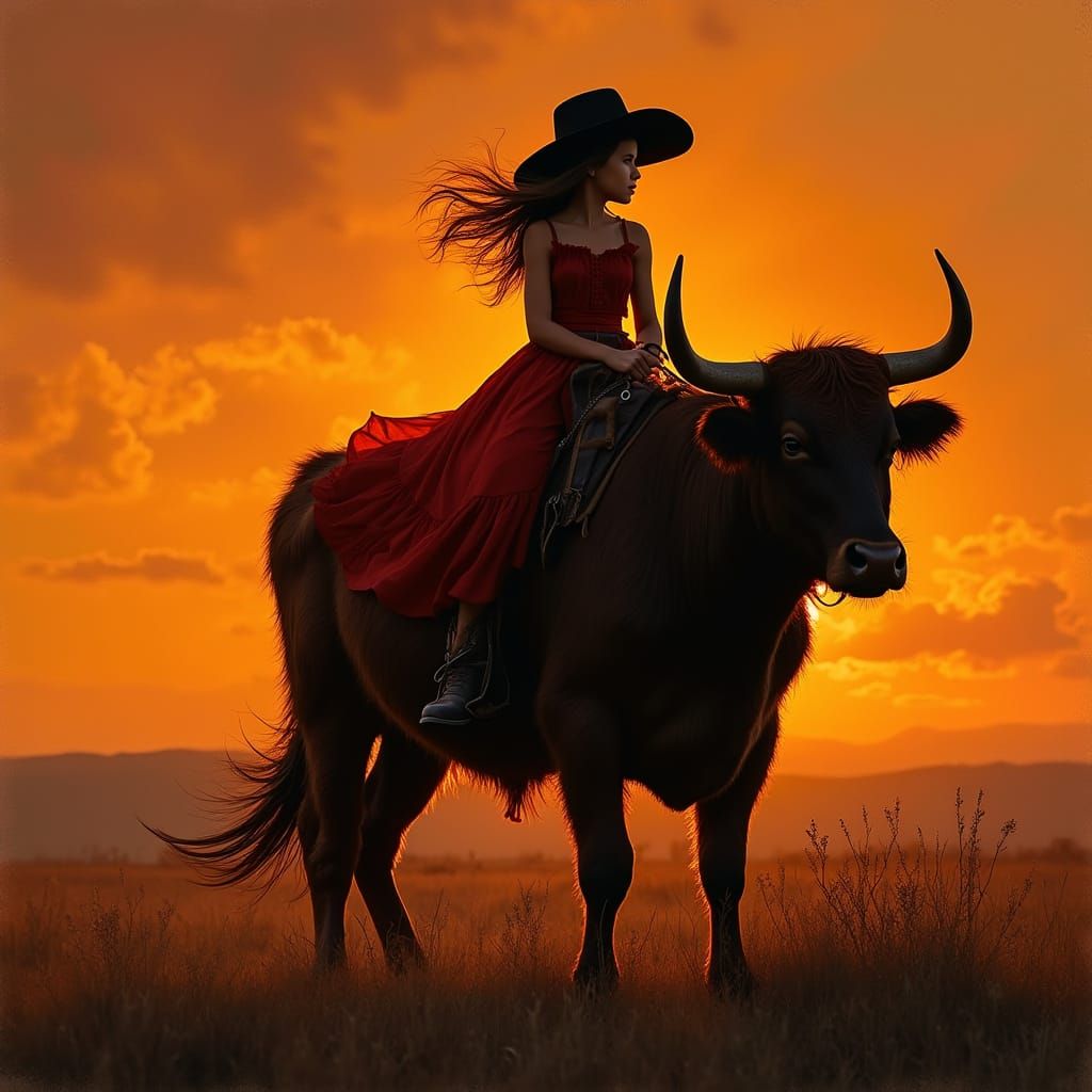 Cowgirl Silhouette at Sunset: American West Style