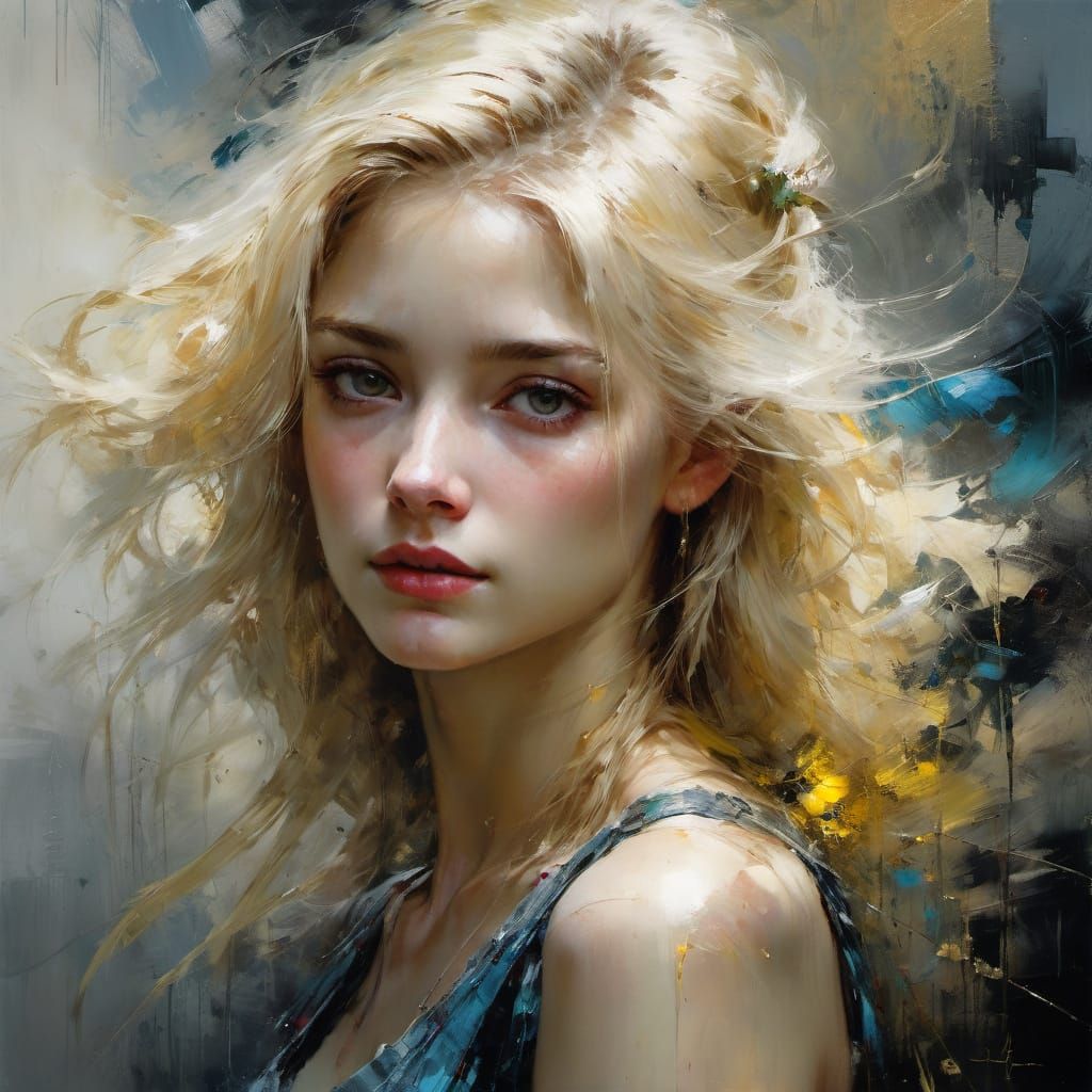 Beautiful Blonde Woman Portrait in Oil Painting Style