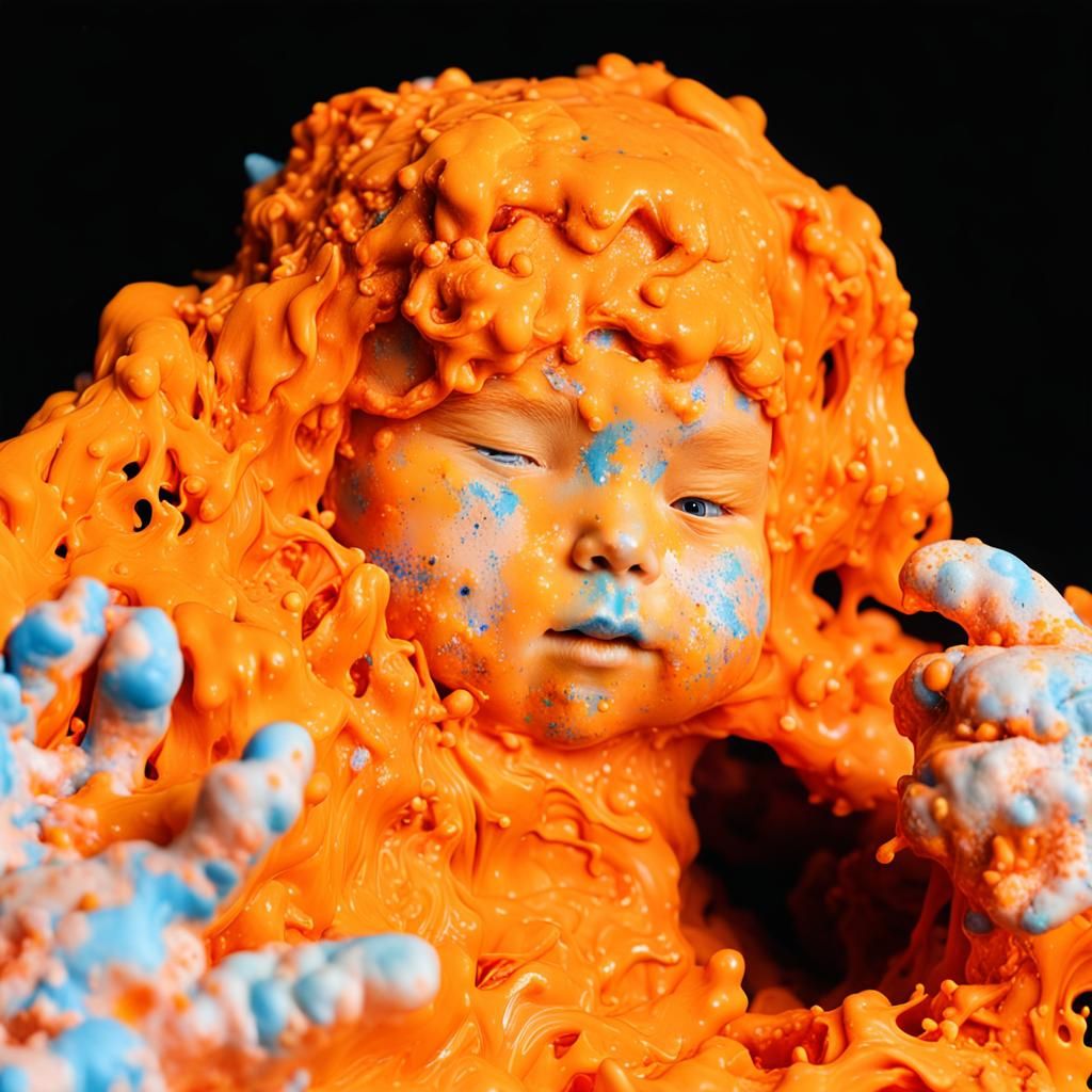 Blue Baby Submerged in Orange Paint