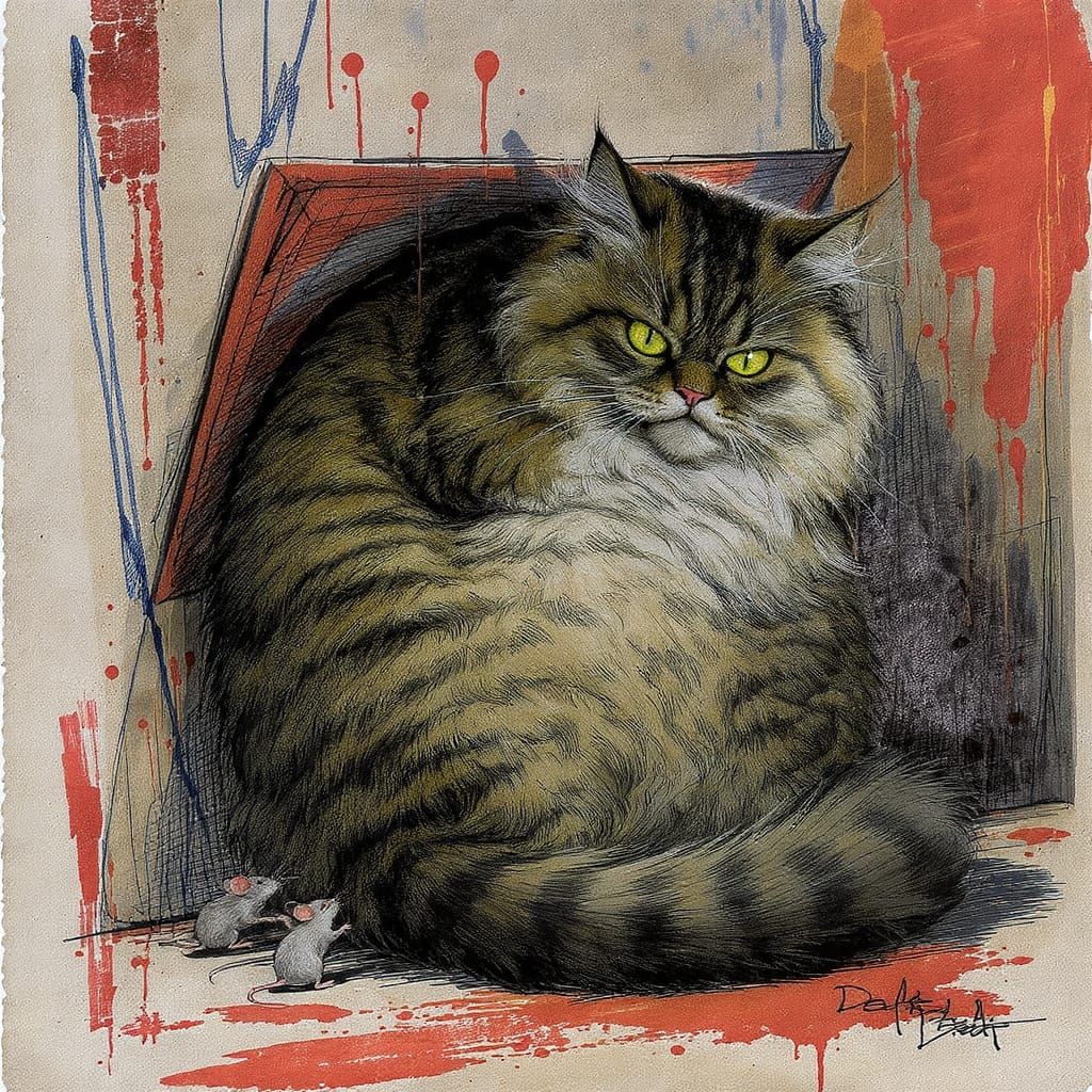 Oversized Cat Stuck in Flap, Fantasy Sketch