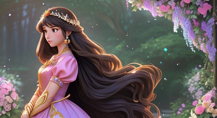 Beautiful Anime Princess in Magical Garden