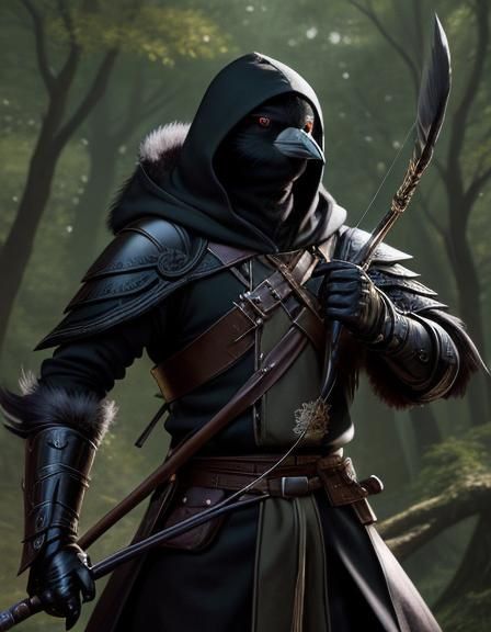 Kenku Archer in Dark Woodland, Anime Style