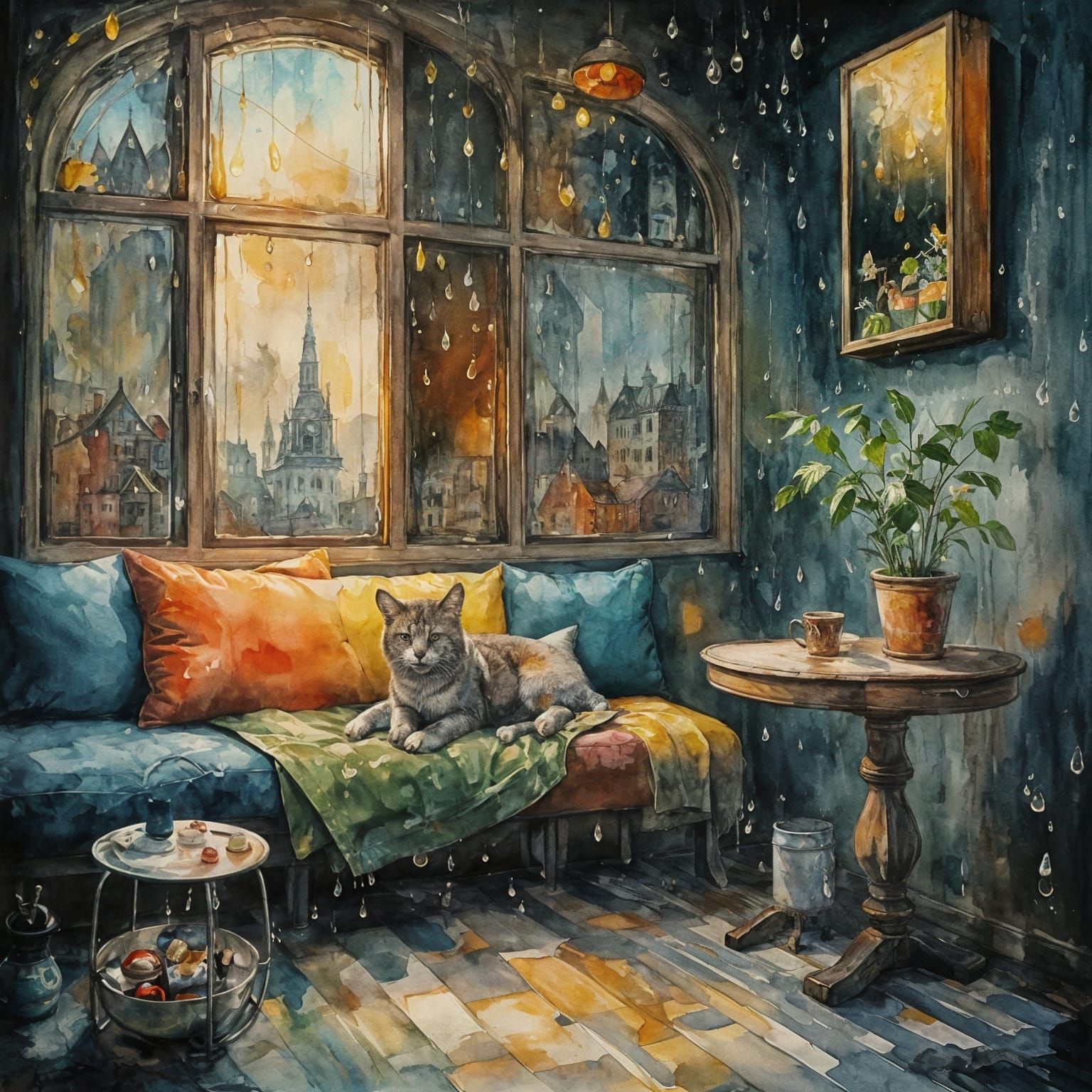 Cozy Window Seat: Watercolor Impressionist Painting