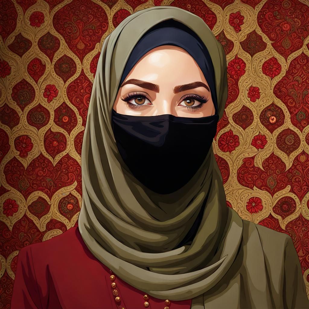 Beautiful Masked Woman Portrait in Art Nouveau Style