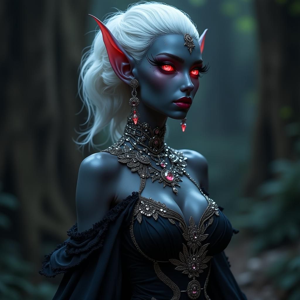 Glamorous Drow Elf in Opulent Fantasy Illustration