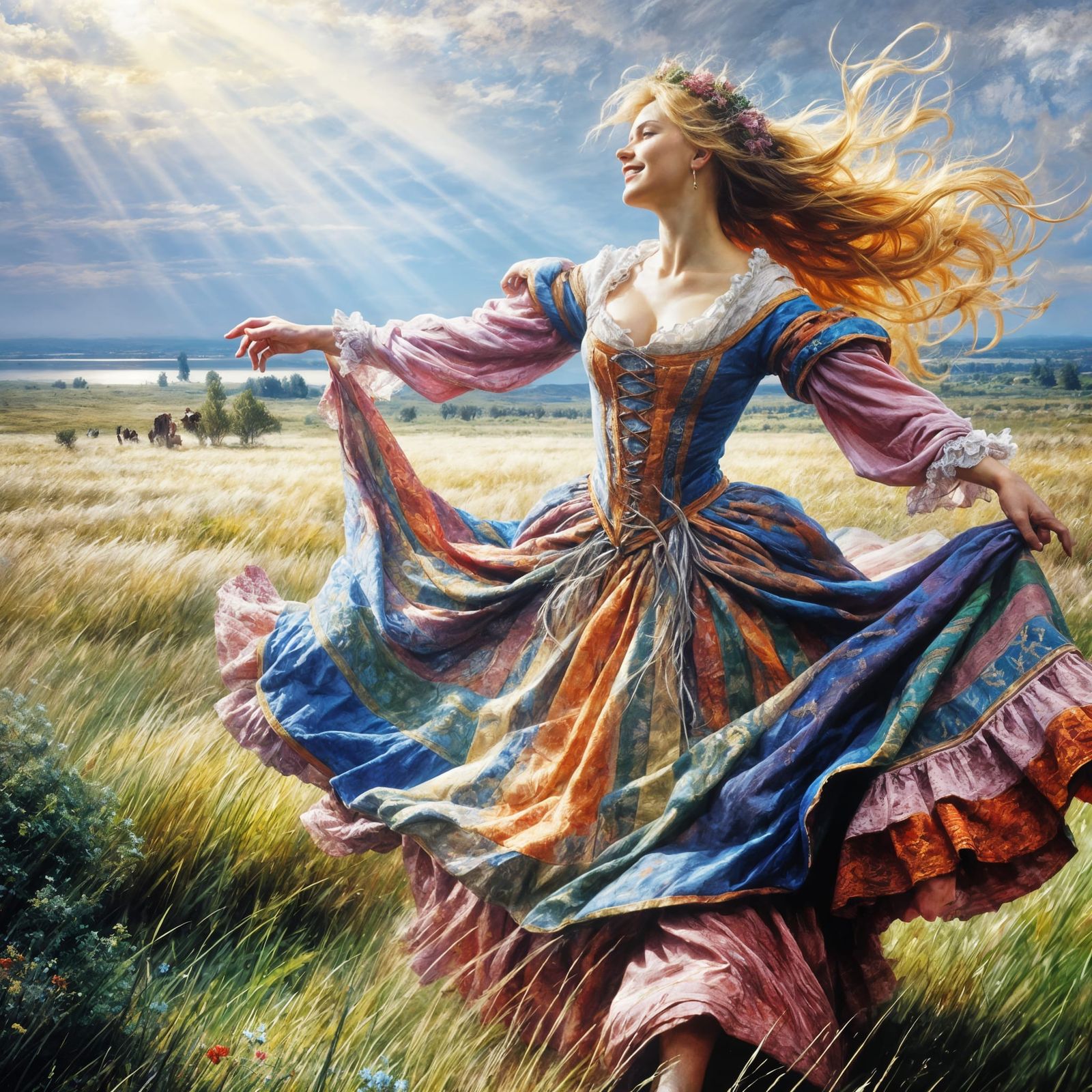 Medieval Woman Dances in Tenebrism Style