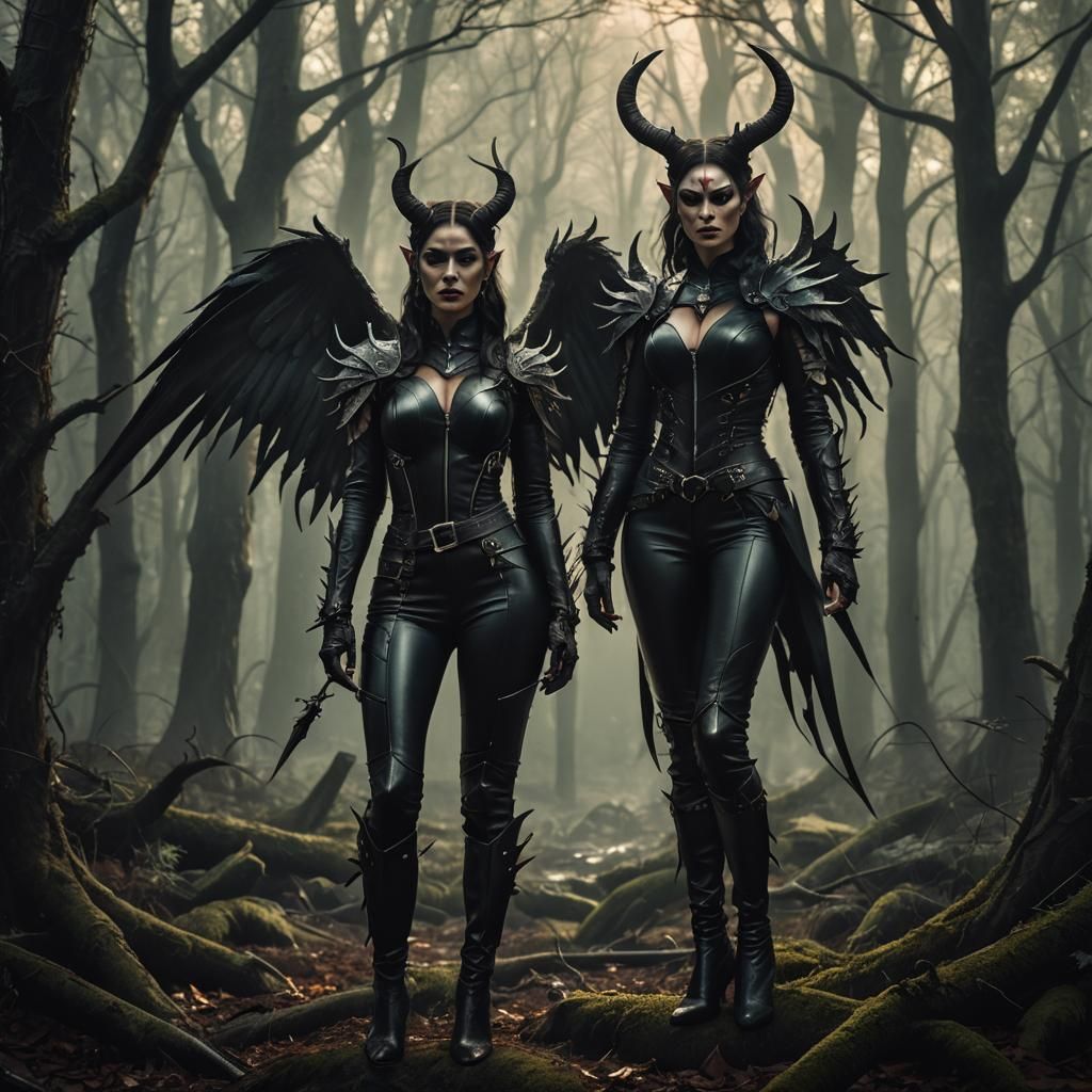 Demon Woman in Forest: Dark Fantasy Artwork