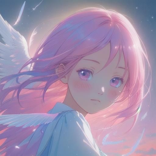 Anime Girl with Heart Eyes and Angel Wings