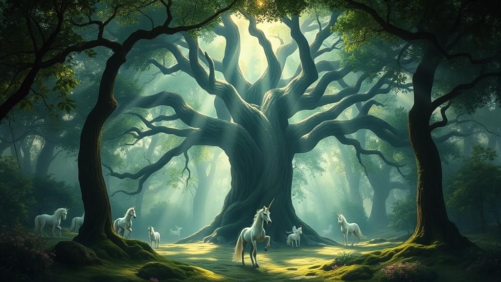 Enchanted Forest: Ancient Tree of Life with Crystals