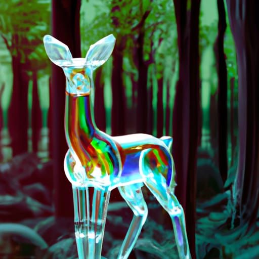 Stained Glass Deer in Forest: 3D Digital Art