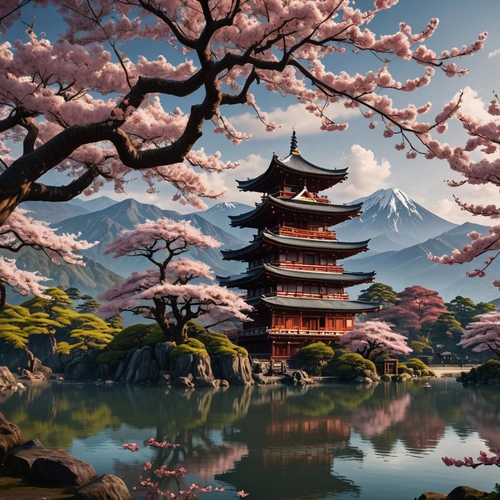 Ancient Sakura Tree with Samurai: Fantasy Concept Art