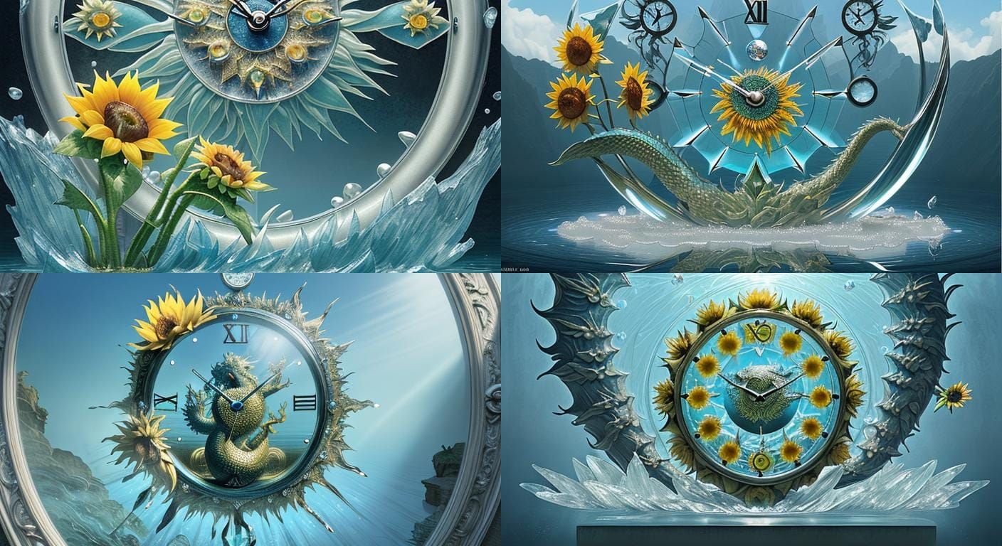 Surreal Crystal Sunflower with Dragon in Dali Style