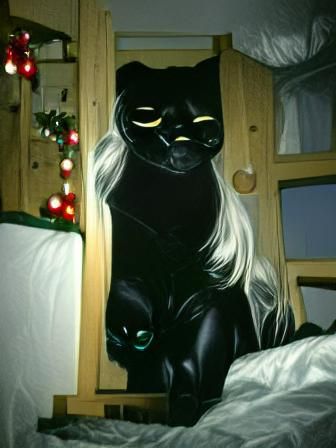 Black Cat Watching Over Winter Sleeper
