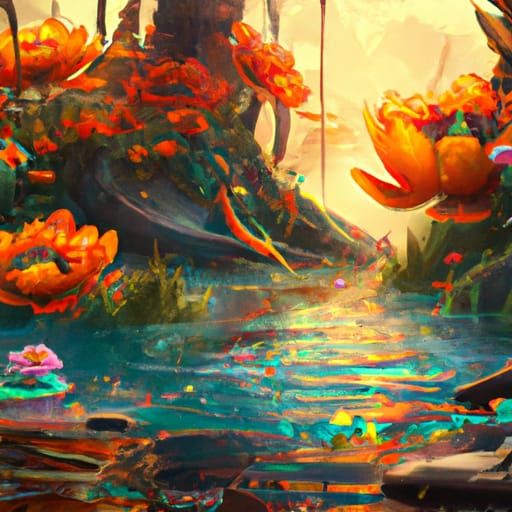 Floral Pond: Hyperdetailed Fantasy Illustration