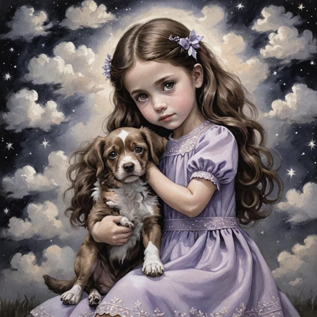 Girl with Dog, Starry Night Eyes
