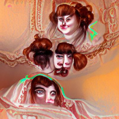 Three-Headed Victorian Woman in Parlor