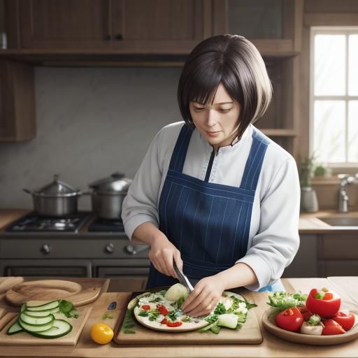 Woman Prepares Salad: Anime Key Visual Style