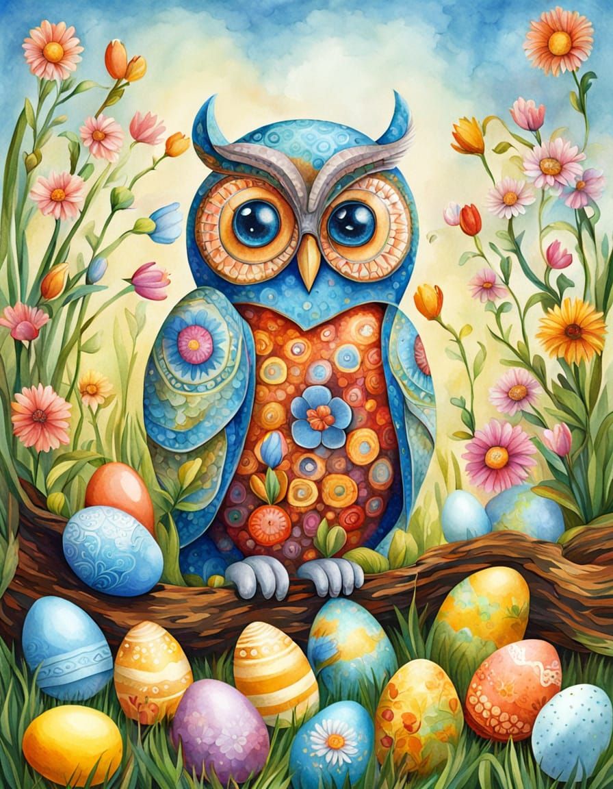 Vibrant Spring Garden Scene in Whimsical Cubist Style