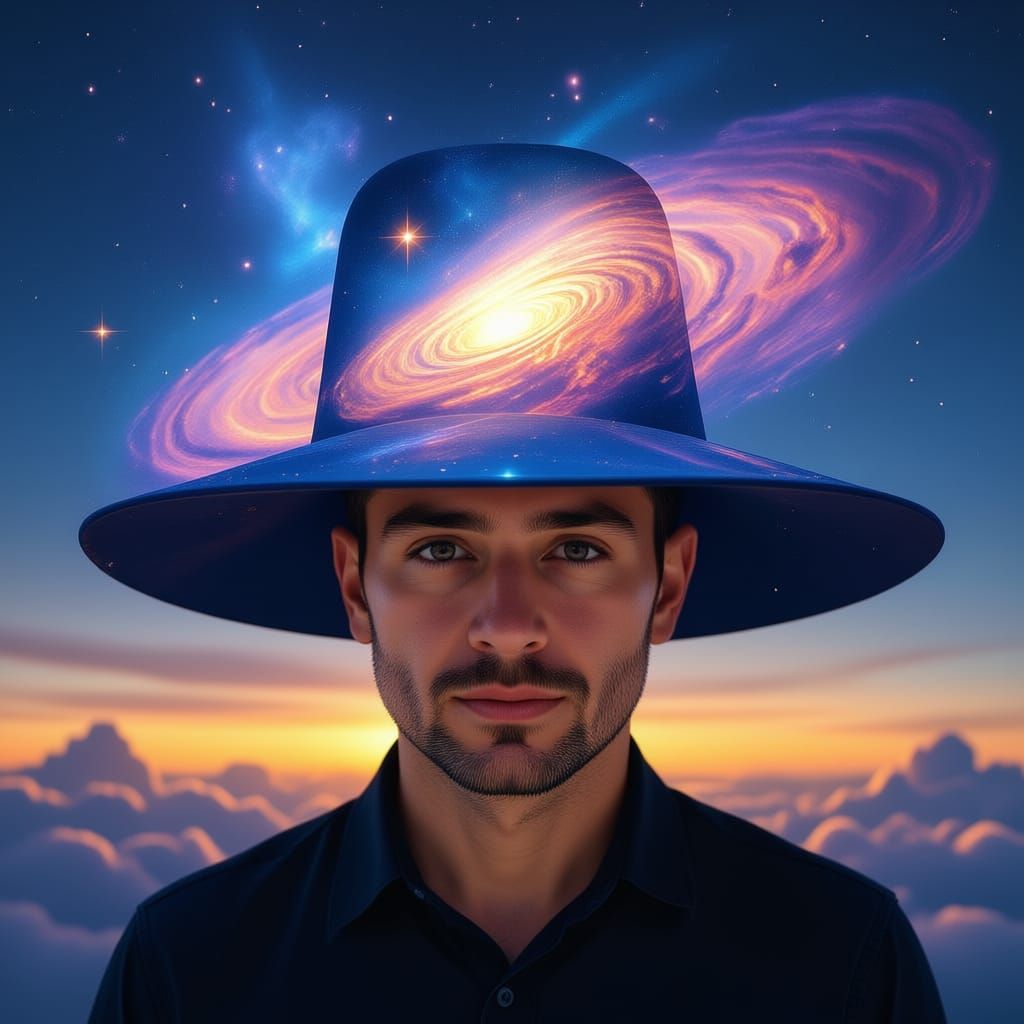 Man Wearing a Galaxy Hat