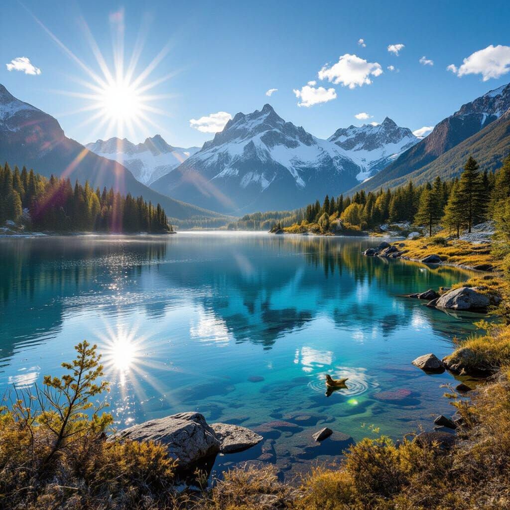 Majestic Mountain Sunrise Over Crystal Lake