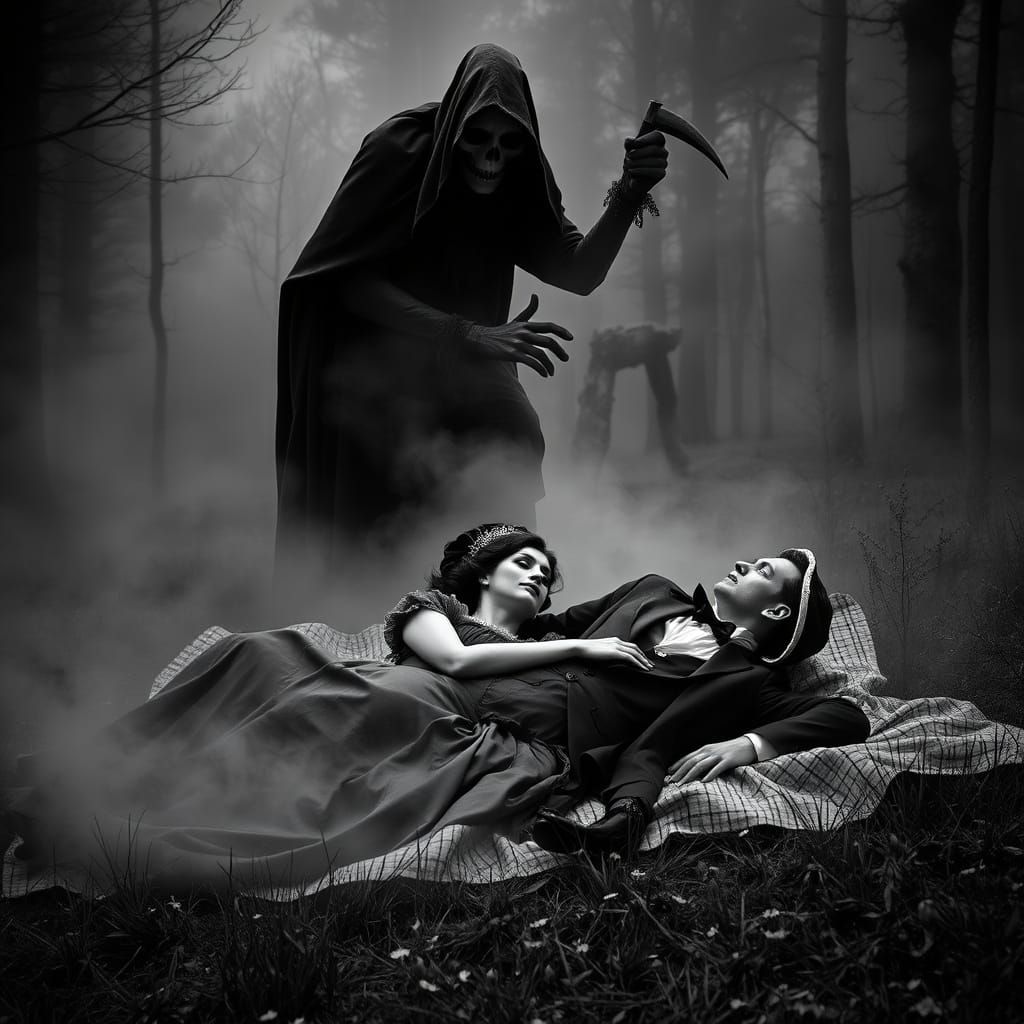 Elegant Couple Ensnared by the Grim Reaper in a Haunting Vic...