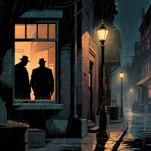 Dark City Slum at Night with Mafia Figures