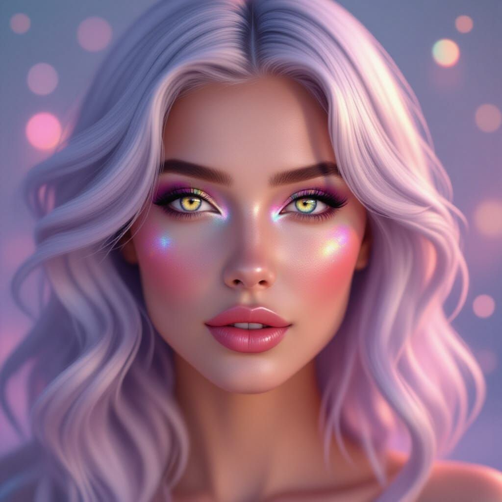 Ethereal Woman With Platinum Hair and Aurora Glow