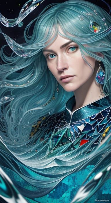 Kaleidoscopic Castle Emerging from Stained Glass Ocean