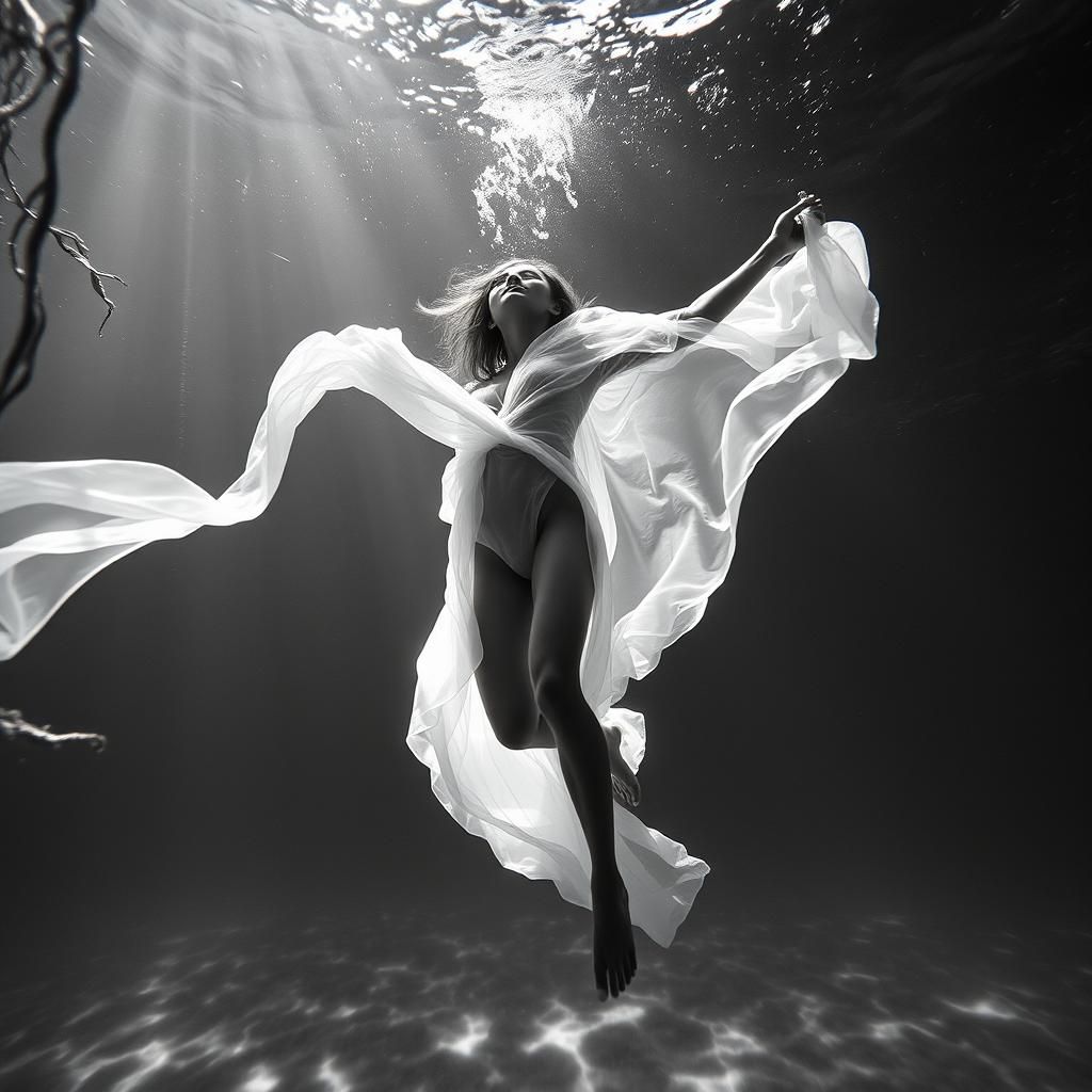 Underwater Woman in Black and White Photography