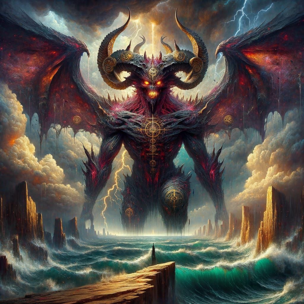 Gigantic Demon Reigns Over Turbulent Ocean