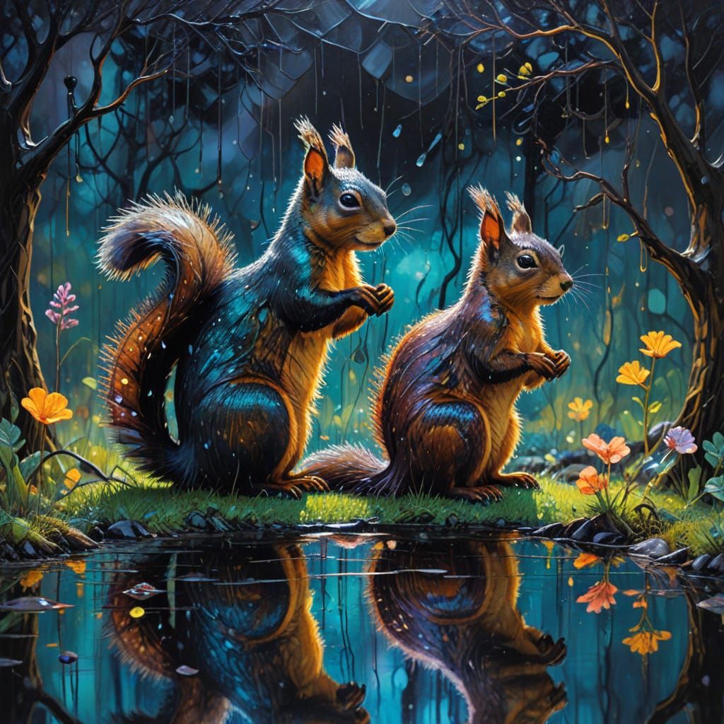 "Animals squirrels" in the rain