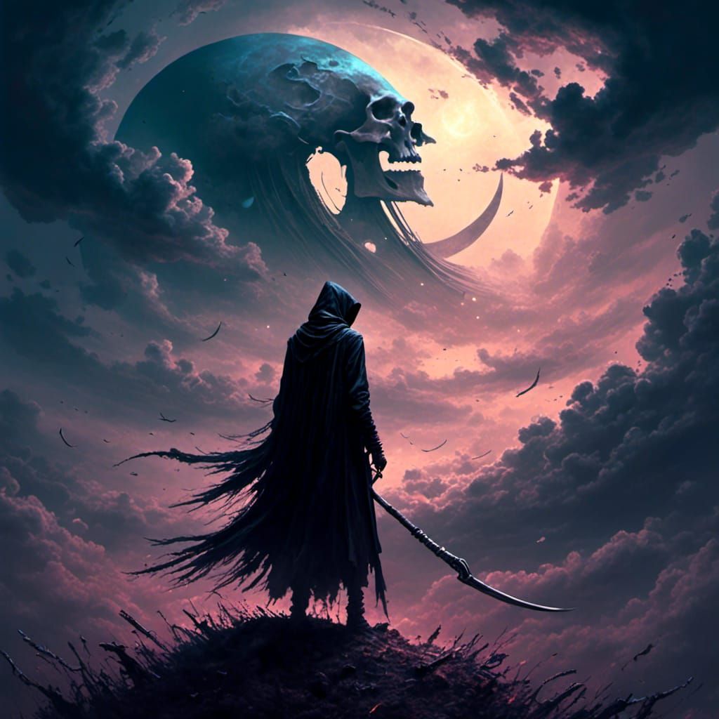 Scythe Wielder in the Clouds: Digital Art
