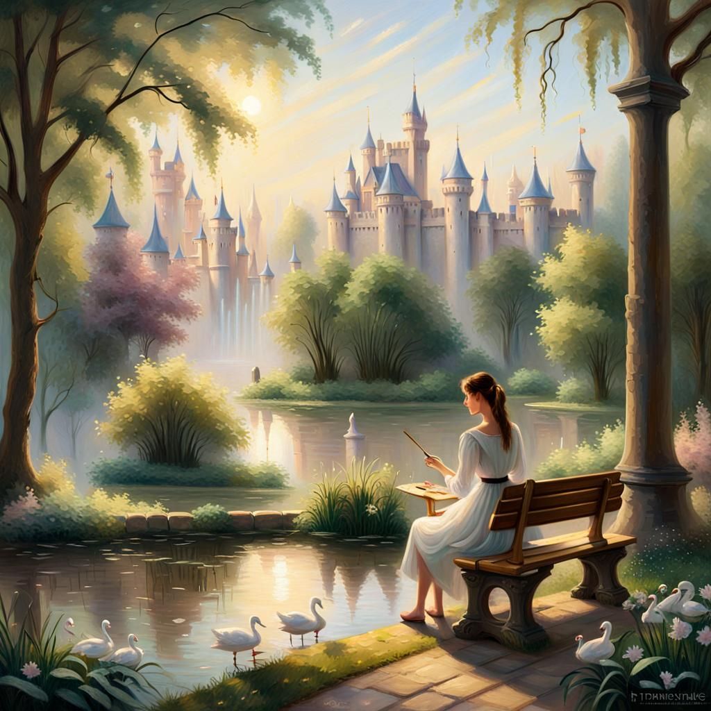Painter Captures Castle Pond in Ethereal Style