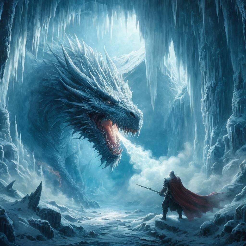 White Dragon's Icy Breath in Classic Fantasy Art