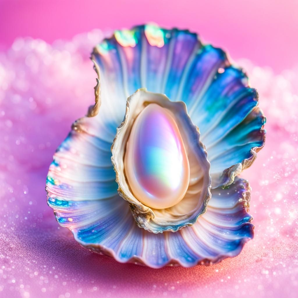 Iridescent Pink Oyster Clam with Pearl