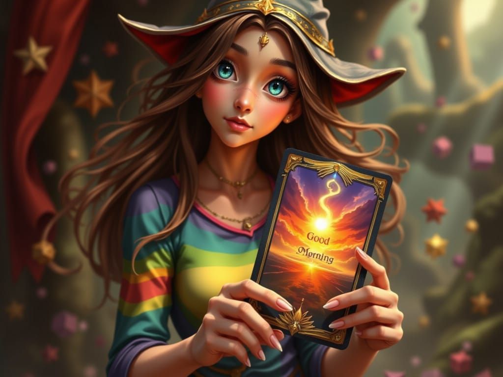 Realistic Woman Holding Sunrise Playing Card